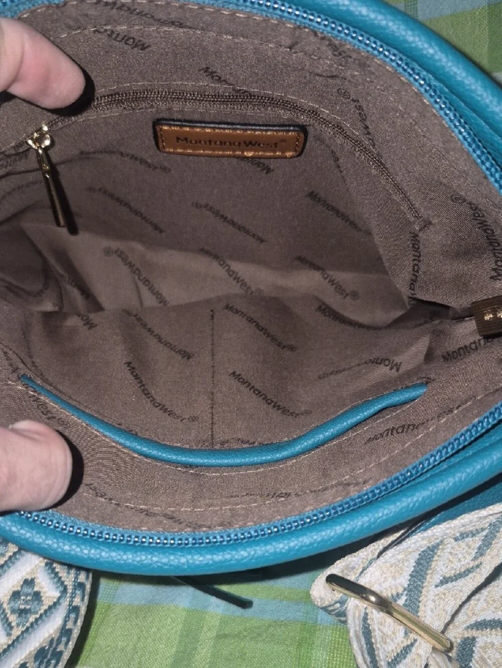 Sale NWT Montana West Teal Blue Tote and Wristlet Set with Patterned Strap